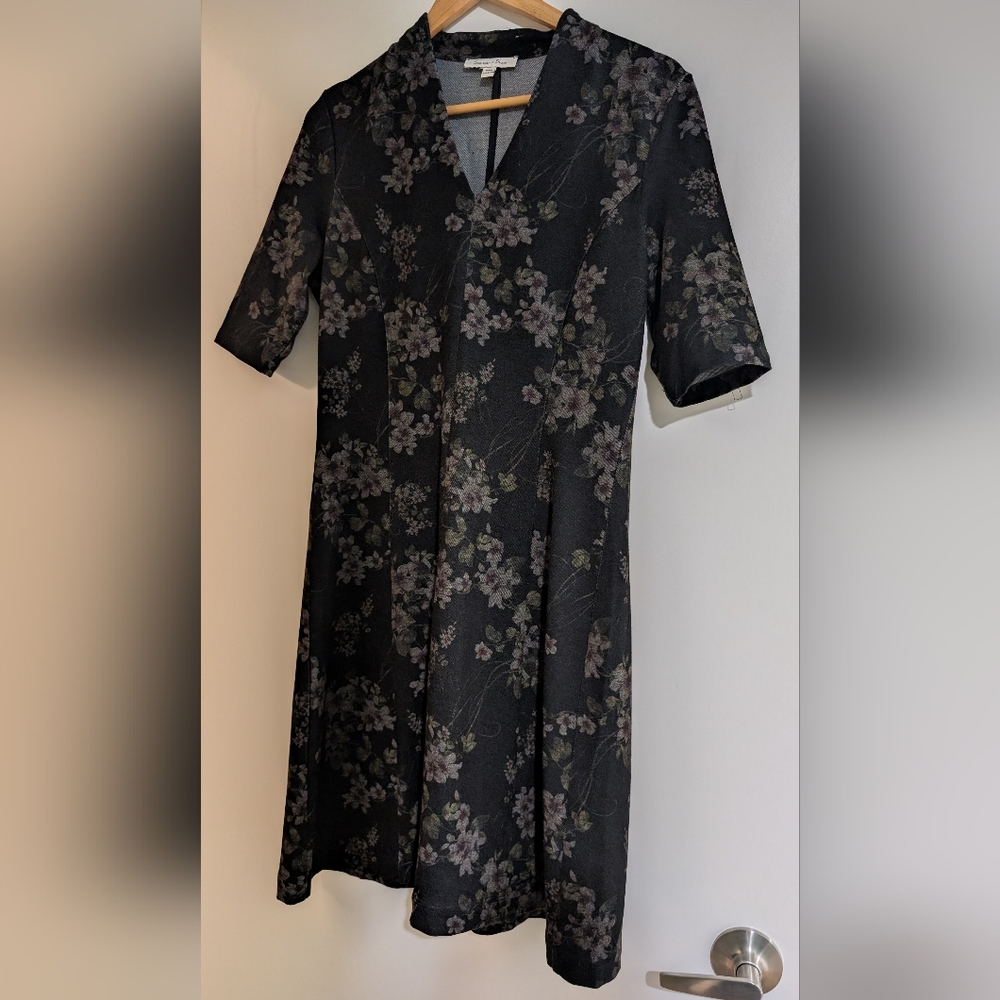 Black Floral V-Neck Whimsigoth Dress